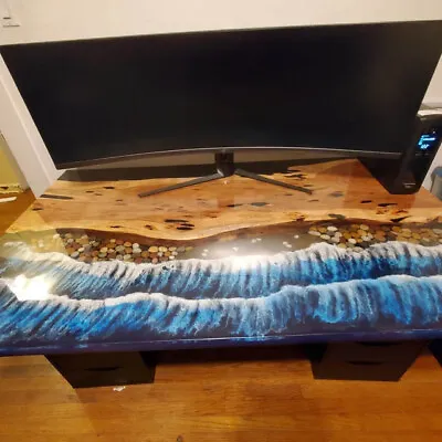 Acacia Wooden Coffee Table With Epoxy Resin Ocean Beach Home Decor Furniture • $867.52