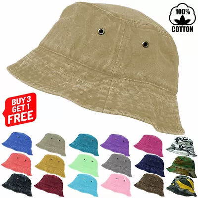 Mens Womens Summer Bucket Hat 100% Cotton Vintage Washed Boonie Fishing Cap Hats • $11.99