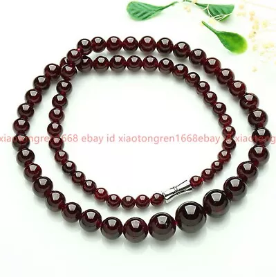 New Natural Pretty 5-11mm Dark Red Garnet Gemstone Round Beads Necklace 18in • $11.99