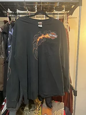 Harley Davidson Shirt Mens XL Long Sleeve Orange Flames VINTAGE Shirt • $25