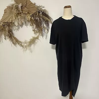 Bassike Womans Shirt Dress Size M Black Cotton Short Sleeve Casual • $49