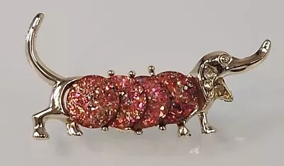 Vintage Dachshund Weiner Dog Pin Brooch Silver Tone With Rhinestone Glitter • $5.99