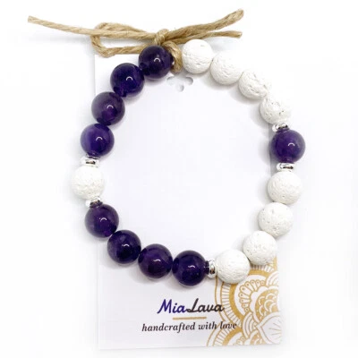 $25 • Buy MiaLava | AROMATHERAPY DIFFUSER BRACELET HEALING BALANCE - AMETHYST & LAVA