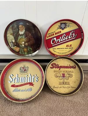 Vintage Beer Tray Lot Of 4  12  Ortlieb's Schmidt’s Stegmaier’s Breweriana • $65.25