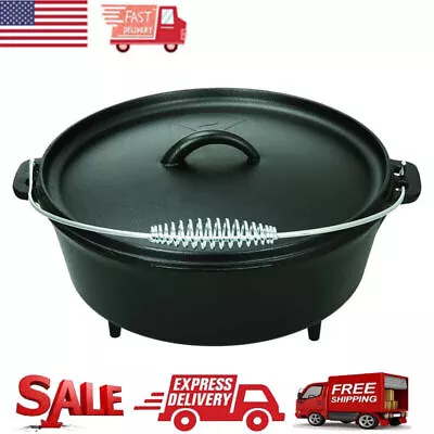 5 Qt Cast Iron Dutch Oven W/Spiral Bail Handle Pre-Seasoned Camping Cookware US • $28.39