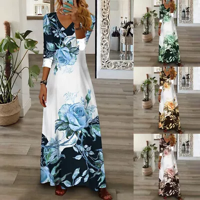£14.03 • Buy Women's Boho PRINT Long Maxi Summer Dress Holiday V-Neck Beach Dresses Plus Size