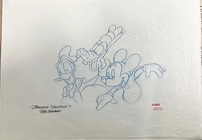 Disney Signed Concept Pencil Drawing Of Mickey Goofy & Donald; T-Shirt Logo • $185