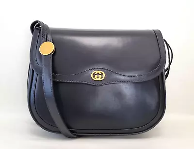 *Rare* GUCCI Shoulder Bag Interlocking Leather Black Purse Vintage Auth • $399.99