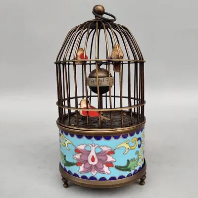 Cloisonne Brass Mechanical Clock Three Bird Moving Alarm Clock Function • $89.90