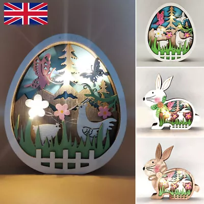 Easter Wooden Crafts LED Light Rabbit Easter Egg Easter Decorations Table Decors • £3.88