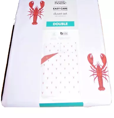 LOBSTER Size DOUBLE REVERSIBLE DUVET COVER SET BEDDING NAUTICAL LOBSTERS NEW • £20