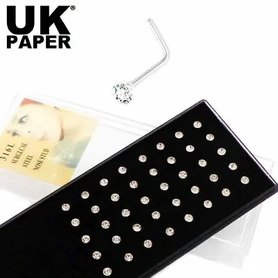 £3.99 • Buy Box Set 40 Surgical Steel Silver Nose Studs Tiny Crystal Clear Ring Gem Piercing