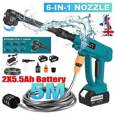 6 IN 1 NOZZLE Cordless Car High Pressure Washer Water Wash Cleaner For Makita • £43.99