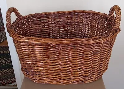 Large Vintage Woven Wicker Laundry Basket Handles Gathering Craft Fabric Storage • $60