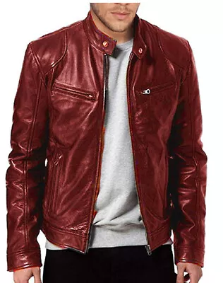 Mens Vintage Motorcycle Distressed Leather Jacket Biker Racer Business Coat Size • $36.23