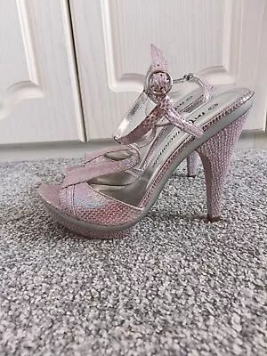 Ladies Size 3 High Heeled T Bar Shoes Lilac Faux Snakeskin  • £12.99