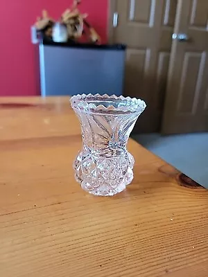 Vintage Lead Crystal Toothpick Holder Sawtooth Trim Diamond Pattern Light Pink • $7