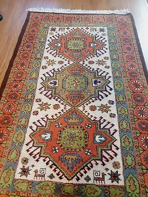 Vintage Hand Knotted Turkish Handmade Wool Area RUG 3' X 5 Ft • $59.99