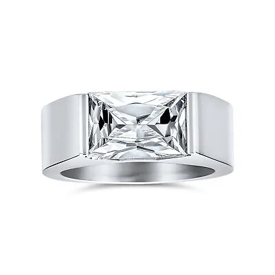 4CT Rectangle Emerald Cut AAA CZ Mens Engagement Ring Stainless Steel • $29.99