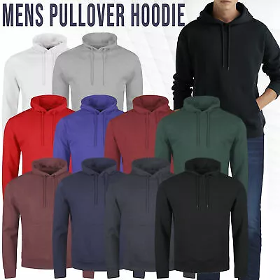 Mens Plain Hooded Sweatshirt Pullover Hoodie Adult Fleece Long Sleeved Sportwear • £9.99