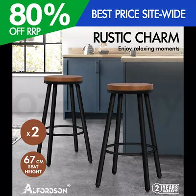 ALFORDSON 2x Bar Stools Retro Kitchen Vintage Chair Industrial Rocio Black • $99.95