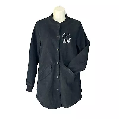 Mickey Mouse Black White Denim Shirt Jacket Coat Snap Buttons Women’s Size Large • $19.99