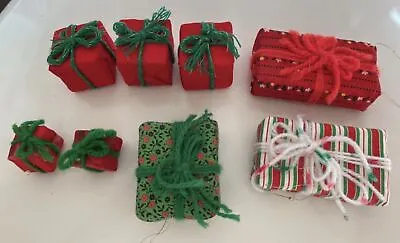 Vintage Christmas Ornaments Cloth Wrapped Gift Yarn Ribbon Some Marked Hong Kong • $13