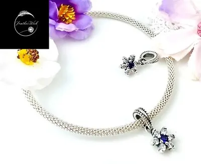 Genuine Sterling Silver 925 Daisy Forget Me Not Flower Pendant Dangle Charm & CZ • £16.99