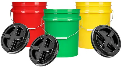 5 Gallon Food Grade Buckets BPA Free With Lids Pails 90mil  (Pack Of 3) 3 Colors • $55.17