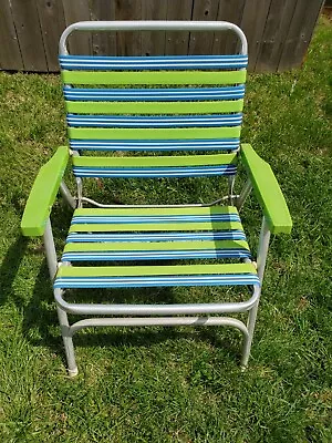 Vintage Plastic Vinyl Strap Aluminum Lawn Patio Beach Pool Deck Folding Chair • $27