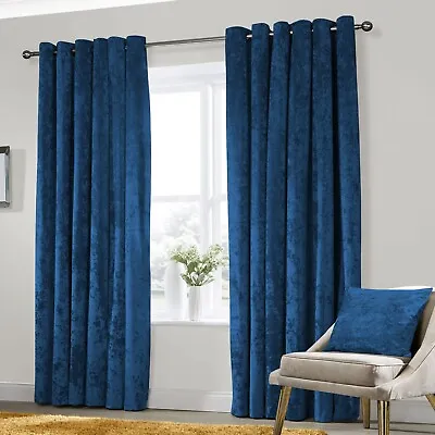 Crushed Velvet Curtains Ready Made Thermal Ring Top Fully Lined Blackout Curtain • £29.57