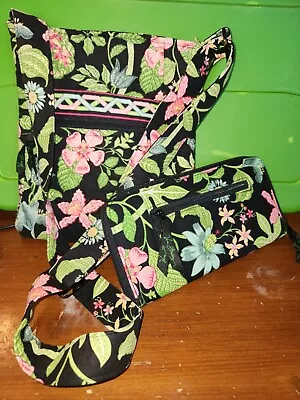 VERA BRADLEY Botanica Floral Hipster Crossbody And Organizer Blk/Grn/Pnk • $20