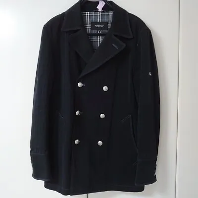 BURBERRY BLACK LABEL Men's Black Pea Coat Nova Check Size M Free Shipping!! • $319