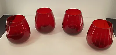 Set Of Four Red Glass Cheers Ruby Mikasa Stemless Wine Glasses • $45