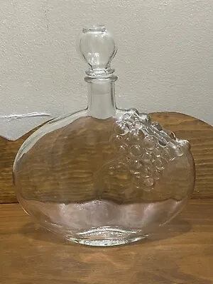 Vintage Mod Dep Clear Glass Decanter Bottle Embossed Grapes Over One Side Italy • $24.95