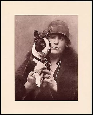 Boston Terrier Lady And Her Dog  Vintage Style  Print Mounted Ready To Frame • $8.70