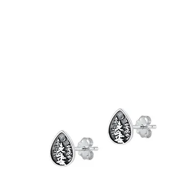 $14.99 • Buy Sterling Silver Teardrop Forest Trees Stud Earrings