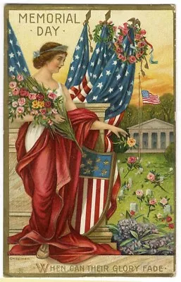 Columbia Personified MEMORIAL DAY American Flags Postcard 1909 CHAPMAN Woman • $9.95