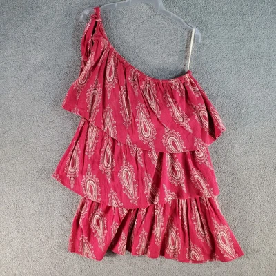 $27.99 • Buy TIGERLILY Dress Women 8 Red Slip Boho Ruffle One Shoulder Sleeveless Ladies *