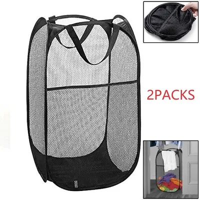 2X Collapsible Pop Up Laundry Bag Foldable Hamper Large Mesh Clothes Basket US • $8.99