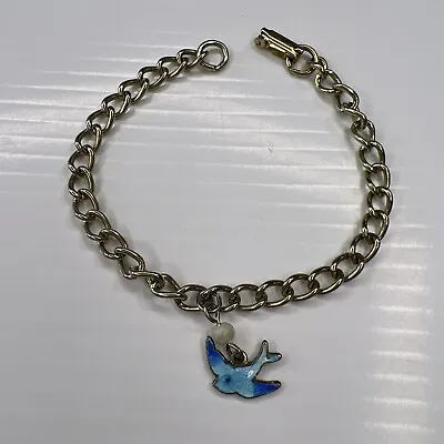 Sarah Coventry Gold Chain Enamel Swallow Sparrow Bird Retro Bracelet 6.5” • $6