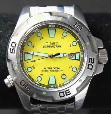 Timex Expedition 41mm 200m Date Diver Watch W/ Yellow Dial - Needs Battery • $59.99