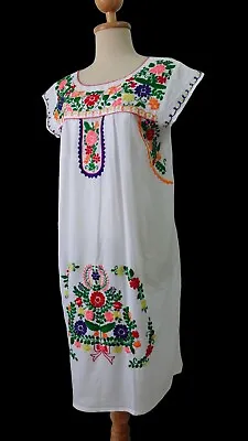Mexican Style Embroidered Dress Short Dress With Hand Embroidery Oaxacan Dress • £42