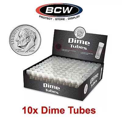 Lot Of 10 Plastic Coin Tubes Storage Box Round Clear Tube Screw On Cap For Dime • $7.45