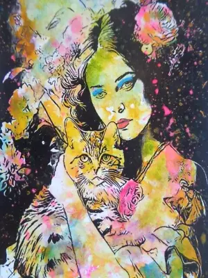 ACEO ATC  Sketch  -  WOMAN AND CAT  Art   ****  SALE!! • $9.99