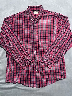 VINTAGE Duck Head Shirt Men XL Red Green Plaid Button Up Long Sleeve Made In USA • $16.88