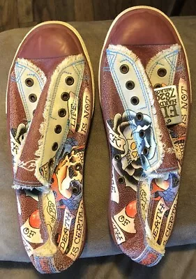 Ed Hardy Sneakers Women’s SIZE 9  Slip Ons Laceless  Low-Top Reddish Brown C23 • $49