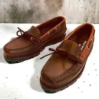 $44.95 • Buy Polo Ralph Lauren Women’s Brown Leather Chunky Lug Sole Moccasin Boat Shoes 7.5