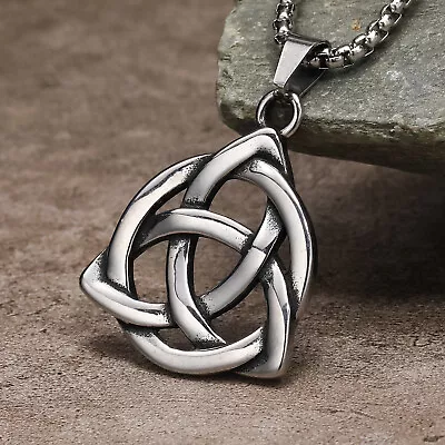 Men Women Trinity Knot Necklace Stainless Steel Irish Celtic Pendant Chain Gift • $10.99