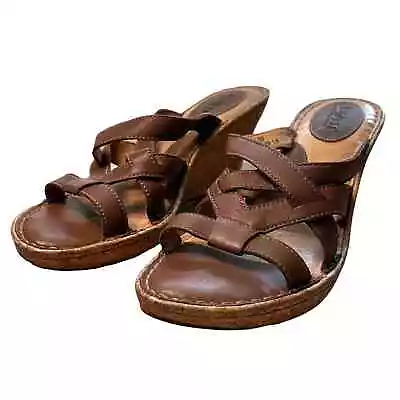 BORN Strappy Brown Wedge Heel Sandal Size 8  • $14.09